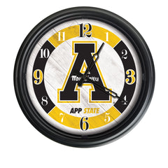 App State Mountaineers Logo Indoor/Outdoor Logo LED Clock from Holland Bar Stool Co Home Sports Decor for gifts