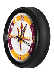 Arizona State Pitchfork Logo Indoor/Outdoor Logo LED Clock from Holland Bar Stool Co Home Sports Decor for gifts Side View