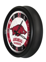 Arkansas Razorbacks Logo Indoor/Outdoor Logo LED Clock from Holland Bar Stool Co Home Sports Decor for gifts Side View