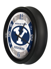 BYU Cougars Logo Indoor/Outdoor Logo LED Clock from Holland Bar Stool Co Home Sports Decor for gifts Side View
