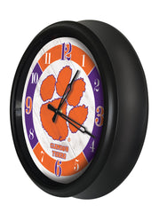 Clemson Tigers Logo Indoor/Outdoor Logo LED Clock from Holland Bar Stool Co Home Sports Decor for gifts Side View