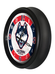 UConn Huskies Logo LED Outdoor Clock by Holland Bar Stool Company Home Sports Decor Gift Idea Side View