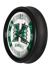 Hawaii Rainbow Warriors Logo Indoor/Outdoor Logo LED Clock from Holland Bar Stool Co Home Sports Decor for gifts Side View