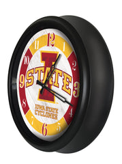 Iowa State Cyclones Logo Indoor/Outdoor Logo LED Clock from Holland Bar Stool Co Home Sports Decor for gifts Side View