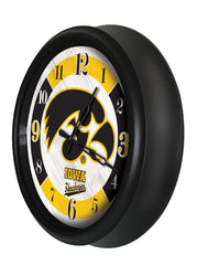 Iowa Hawkeyes Logo Indoor/Outdoor Logo LED Clock from Holland Bar Stool Co Home Sports Decor for gifts Side View