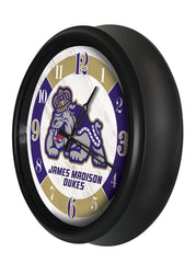 James Madison Dukes Logo Indoor/Outdoor Logo LED Clock from Holland Bar Stool Co Home Sports Decor for gifts Side View