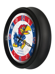 Kansas Jayhawks Logo Indoor/Outdoor Logo LED Clock from Holland Bar Stool Co Home Sports Decor for gifts Side View