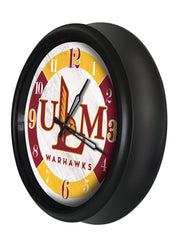 Louisiana at Monroe Warhawks Logo LED Outdoor Clock by Holland Bar Stool Company Home Sports Decor Gift Idea Side View