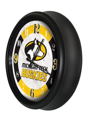 Michigan Tech University Huskies Logo Indoor/Outdoor Logo LED Clock from Holland Bar Stool Co Home Sports Decor for gifts Side View