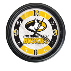 Michigan Tech University Huskies Logo Indoor/Outdoor Logo LED Clock from Holland Bar Stool Co Home Sports Decor for gifts