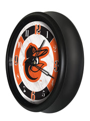 MLB's Baltimore Orioles Logo Indoor/Outdoor Logo LED Clock from Holland Bar Stool Co Home Sports Decor for gifts Side View