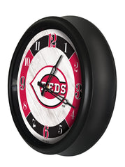 MLB's Cincinnati Reds Logo Indoor/Outdoor Logo LED Clock from Holland Bar Stool Co Home Sports Decor for gifts Side View
