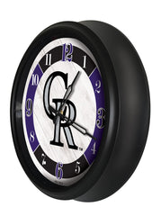 MLB's Colorado Rockies Logo Indoor/Outdoor Logo LED Clock from Holland Bar Stool Co Home Sports Decor for gifts Side View