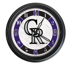 MLB's Colorado Rockies Logo Indoor/Outdoor Logo LED Clock from Holland Bar Stool Co Home Sports Decor for gifts