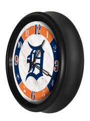MLB's Detroit Tigers Logo Indoor/Outdoor Logo LED Clock from Holland Bar Stool Co Home Sports Decor for gifts Side View
