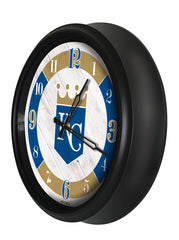 MLB's Kansas City Royals Logo Indoor/Outdoor Logo LED Clock from Holland Bar Stool Co Home Sports Decor for gifts Side View