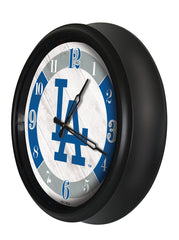 MLB's LA Dodgers Logo Indoor/Outdoor Logo LED Clock from Holland Bar Stool Co Home Sports Decor for gifts Side View