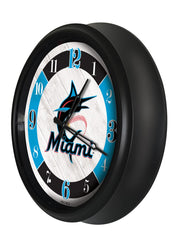 MLB's Miami Marlins Logo Indoor/Outdoor Logo LED Clock from Holland Bar Stool Co Home Sports Decor for gifts Side View