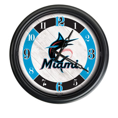 MLB's Miami Marlins Logo Indoor/Outdoor Logo LED Clock from Holland Bar Stool Co Home Sports Decor for gifts