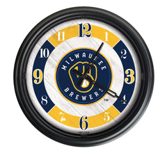 MLB's Milwaukee Brewers Logo Indoor/Outdoor Logo LED Clock from Holland Bar Stool Co Home Sports Decor for gifts