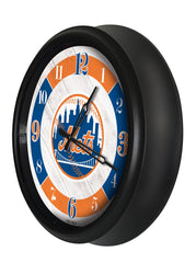 MLB's New York Mets Logo Indoor/Outdoor Logo LED Clock from Holland Bar Stool Co Home Sports Decor for gifts Side View