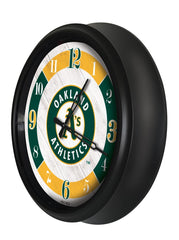 MLB's Oakland Athletics Logo Indoor/Outdoor Logo LED Clock from Holland Bar Stool Co Home Sports Decor for gifts Side View