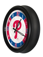 MLB's Philadelphia Phillies Logo Indoor/Outdoor Logo LED Clock from Holland Bar Stool Co Home Sports Decor for gifts Side View