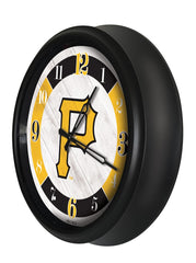 MLB's Pittsburgh Pirates Logo Indoor/Outdoor Logo LED Clock from Holland Bar Stool Co Home Sports Decor for gifts Side View