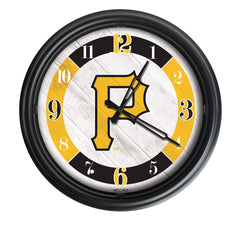 MLB's Pittsburgh Pirates Logo Indoor/Outdoor Logo LED Clock from Holland Bar Stool Co Home Sports Decor for gifts
