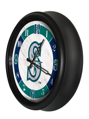 MLB's Seattle Mariners Logo Outdoor LED Clock From Holland Bar Stool Co. Wall Decor  Side View