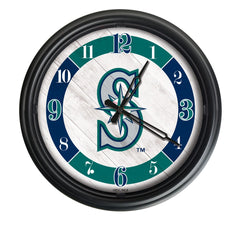 MLB's Seattle Mariners Logo Outdoor LED Clock From Holland Bar Stool Co. Wall Decor 