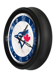 MLB's Toronto Blue Jays Logo Outdoor LED Clock From Holland Bar Stool Co. Wall Decor  Side View