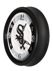 MLB's Chicago White Sox Logo Indoor/Outdoor Logo LED Clock from Holland Bar Stool Co Home Sports Decor for gifts Side View