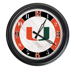 Miami Hurricanes Logo Indoor/Outdoor Logo LED Clock from Holland Bar Stool Co Home Sports Decor for gifts