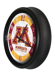 Minnesota Golden Gophers Logo Indoor/Outdoor Logo LED Clock from Holland Bar Stool Co Home Sports Decor for gifts Side View