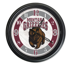 University of Montana Grizzlies Logo Indoor/Outdoor Logo LED Clock from Holland Bar Stool Co Home Sports Decor for gifts