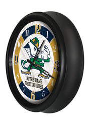 Notre Dame Fighting Irish Logo Indoor/Outdoor Logo LED Clock from Holland Bar Stool Co Home Sports Decor for gifts Side View