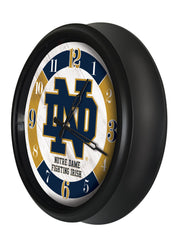 Notre Dame Fighting Irish Block ND Logo Indoor/Outdoor Logo LED Clock from Holland Bar Stool Co Home Sports Decor for gifts Side View