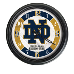 Notre Dame Fighting Irish Block ND Logo Indoor/Outdoor Logo LED Clock from Holland Bar Stool Co Home Sports Decor for gifts