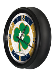 Notre Dame Fighting Irish Shamrock Logo Indoor/Outdoor Logo LED Clock from Holland Bar Stool Co Home Sports Decor for gifts Side View