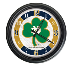 Notre Dame Fighting Irish Shamrock Logo Indoor/Outdoor Logo LED Clock from Holland Bar Stool Co Home Sports Decor for gifts