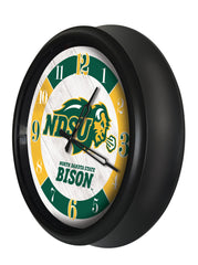 North Dakota State Bison Logo Indoor/Outdoor Logo LED Clock from Holland Bar Stool Co Home Sports Decor for gifts Side View