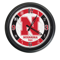 University of Nebraska Huskers Logo Indoor/Outdoor Logo LED Clock from Holland Bar Stool Co Home Sports Decor for gifts