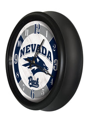 University of Nevada Wolf Pack Logo Indoor/Outdoor Logo LED Clock from Holland Bar Stool Co Home Sports Decor for gifts Side View