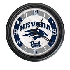 University of Nevada Wolf Pack Logo Indoor/Outdoor Logo LED Clock from Holland Bar Stool Co Home Sports Decor for gifts