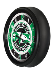 North Dakota Fighting Hawks Logo Indoor/Outdoor Logo LED Clock from Holland Bar Stool Co Home Sports Decor for gifts Side View