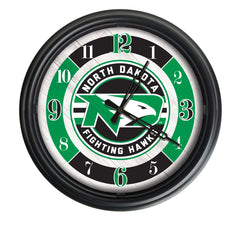 North Dakota Fighting Hawks Logo Indoor/Outdoor Logo LED Clock from Holland Bar Stool Co Home Sports Decor for gifts