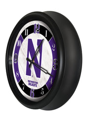 Northwestern Wildcats Logo Indoor/Outdoor Logo LED Clock from Holland Bar Stool Co Home Sports Decor for gifts Side View