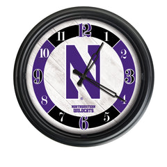 Northwestern Wildcats Logo Indoor/Outdoor Logo LED Clock from Holland Bar Stool Co Home Sports Decor for gifts