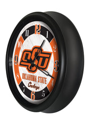 Oklahoma State Cowboys Logo Indoor/Outdoor Logo LED Clock from Holland Bar Stool Co Home Sports Decor for gifts Side View